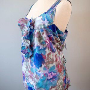 Anthropologie Postale Silk Ruffled Watercolor Top New Size 12